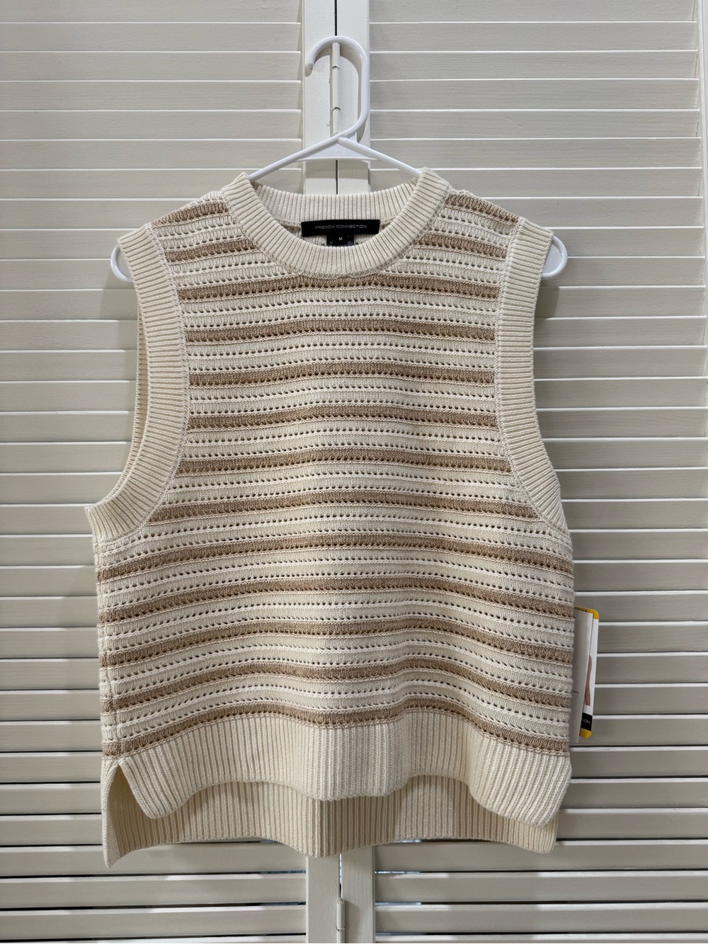 French Connection Cream & Beige Open-Knit Sleeveless Sweater Tank